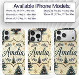 Watercolor Snowy Christmas Trees with Golden Custom Name Protective Phone Case Mobile Cover Durable Everyday Smartphone Shock Resistant