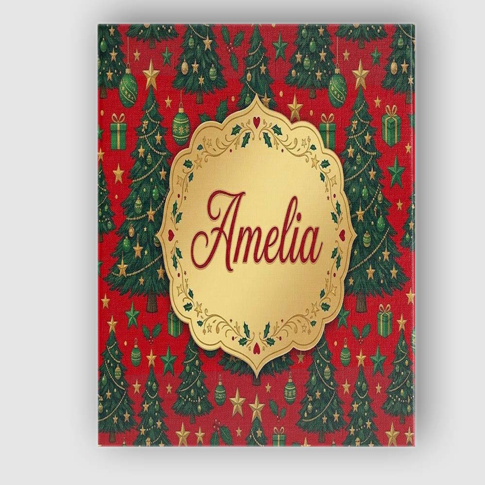 Personalised Name Festive Christmas Trees Custom  Unique Gift Idea Elegant Feature Canvas Wall Art Print Decor Picture Ready to Hang