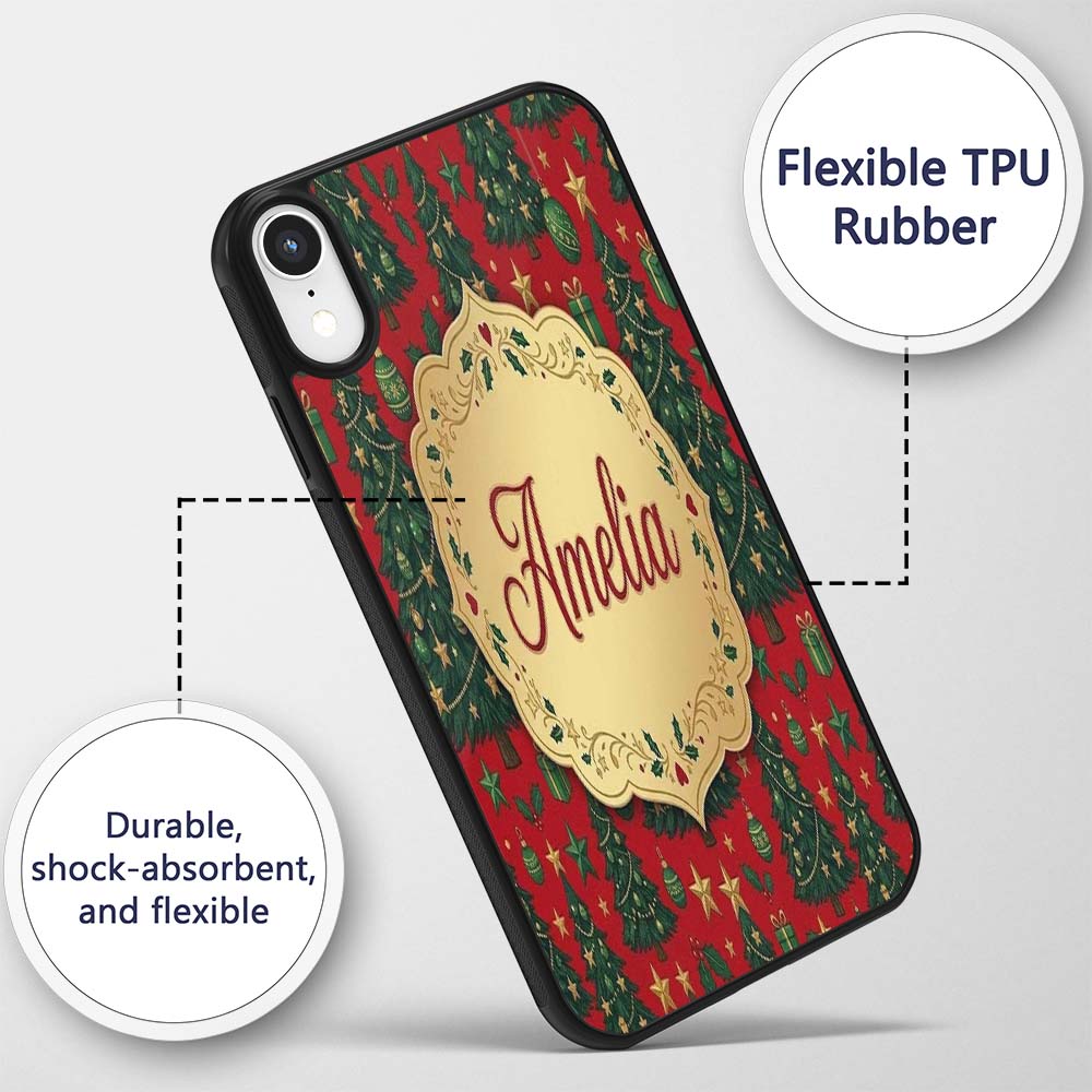 Festive Christmas Trees with Gifts Stars and Custom Name Protective Phone Case Mobile Cover Durable Everyday Smartphone Shock Resistant
