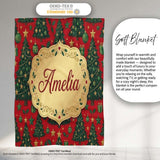 Festive Christmas Trees with Gifts Stars and Ornaments on Red Lovely  Personalised Custom Name Super Soft Fleece Blanket Bed Sofa Throw