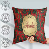 Custom Name Festive Christmas Trees with Gifts Stars and on Red Square Filled Cushion Throw Pillow Sofa Bed Home Decor Zip Washable UK Made