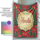 Festive Christmas Trees with Gifts Stars and Ornaments on Red Lovely  Personalised Custom Name Super Soft Fleece Blanket Bed Sofa Throw