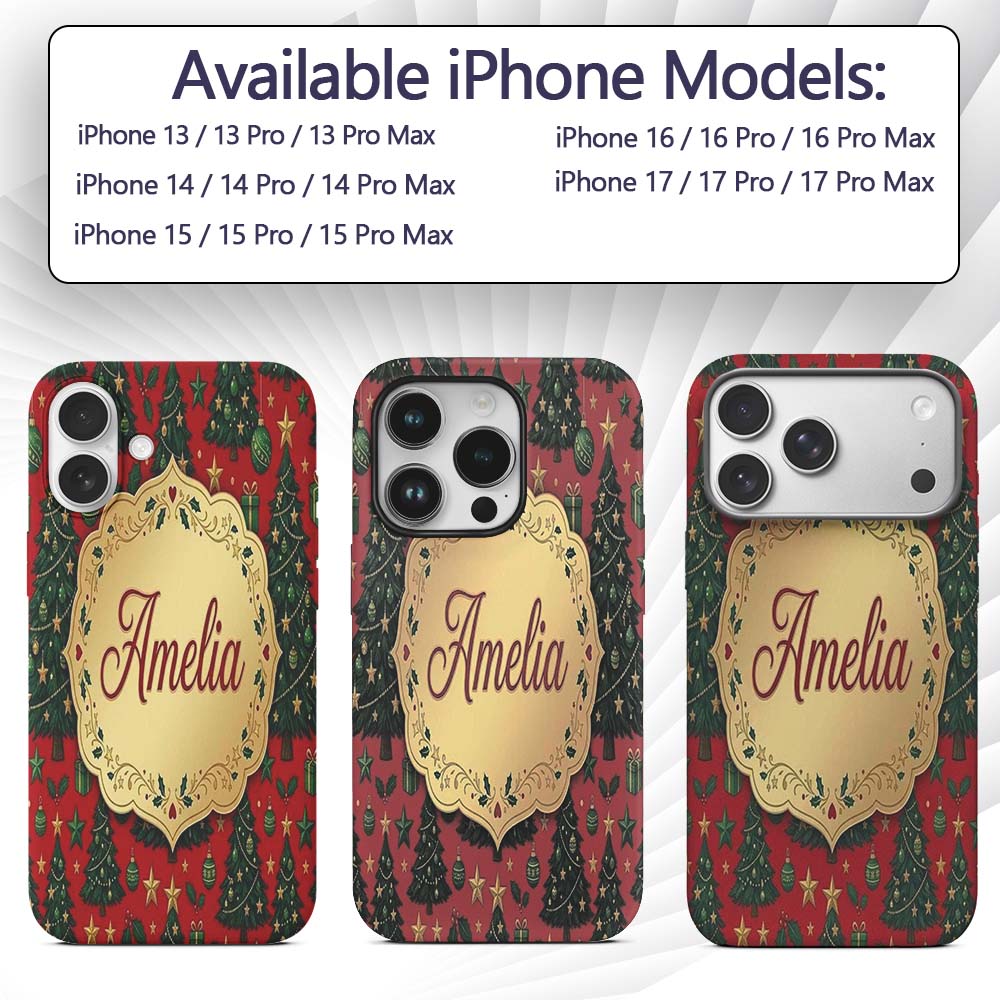 Festive Christmas Trees with Gifts Stars and Custom Name Protective Phone Case Mobile Cover Durable Everyday Smartphone Shock Resistant