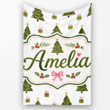 Minimal Christmas Trees with Gifts and Stars Cute Seamless Pattern  Personalised Custom Name Super Soft Fleece Blanket Bed Sofa Throw