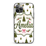 Minimal Christmas Trees with Gifts and Stars Cute Custom Name Protective Phone Case Mobile Cover Durable Everyday Smartphone Shock Resistant
