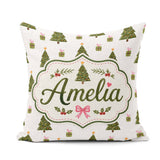 Custom Name Minimal Christmas Trees with Gifts and Stars Pattern Square Filled Cushion Throw Pillow Sofa Bed Home Decor Zip Washable UK Made