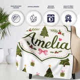 Minimal Christmas Trees with Gifts and Stars Cute Seamless Pattern  Personalised Custom Name Super Soft Fleece Blanket Bed Sofa Throw