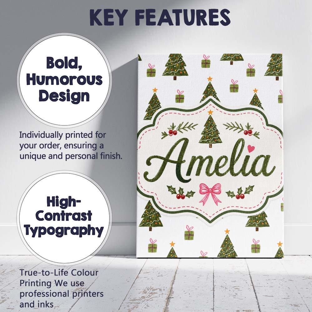 Personalised Name Minimal Christmas Trees Custom  Unique Gift Idea Elegant Feature Canvas Wall Art Print Decor Picture Ready to Hang