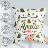 Custom Name Minimal Christmas Trees with Gifts and Stars Pattern Square Filled Cushion Throw Pillow Sofa Bed Home Decor Zip Washable UK Made