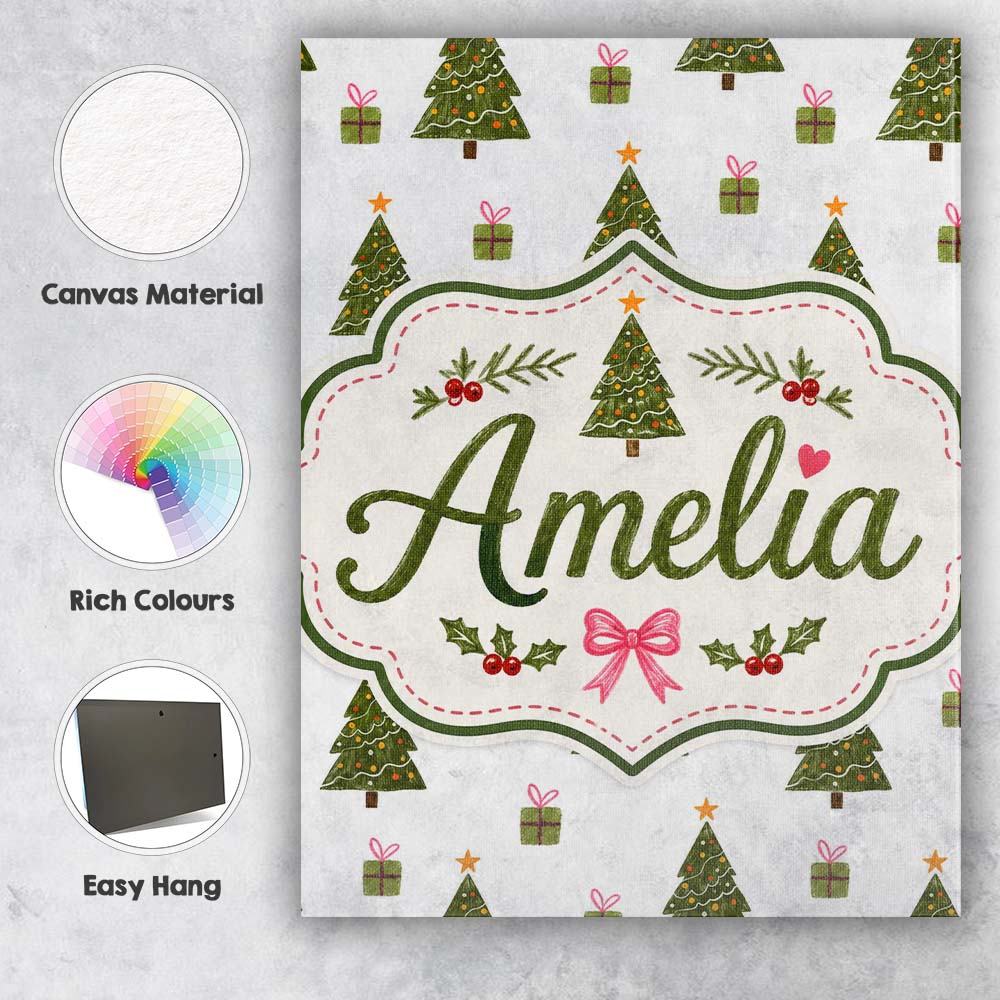 Personalised Name Minimal Christmas Trees Custom  Unique Gift Idea Elegant Feature Canvas Wall Art Print Decor Picture Ready to Hang