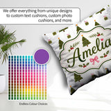 Custom Name Minimal Christmas Trees with Gifts and Stars Pattern Square Filled Cushion Throw Pillow Sofa Bed Home Decor Zip Washable UK Made