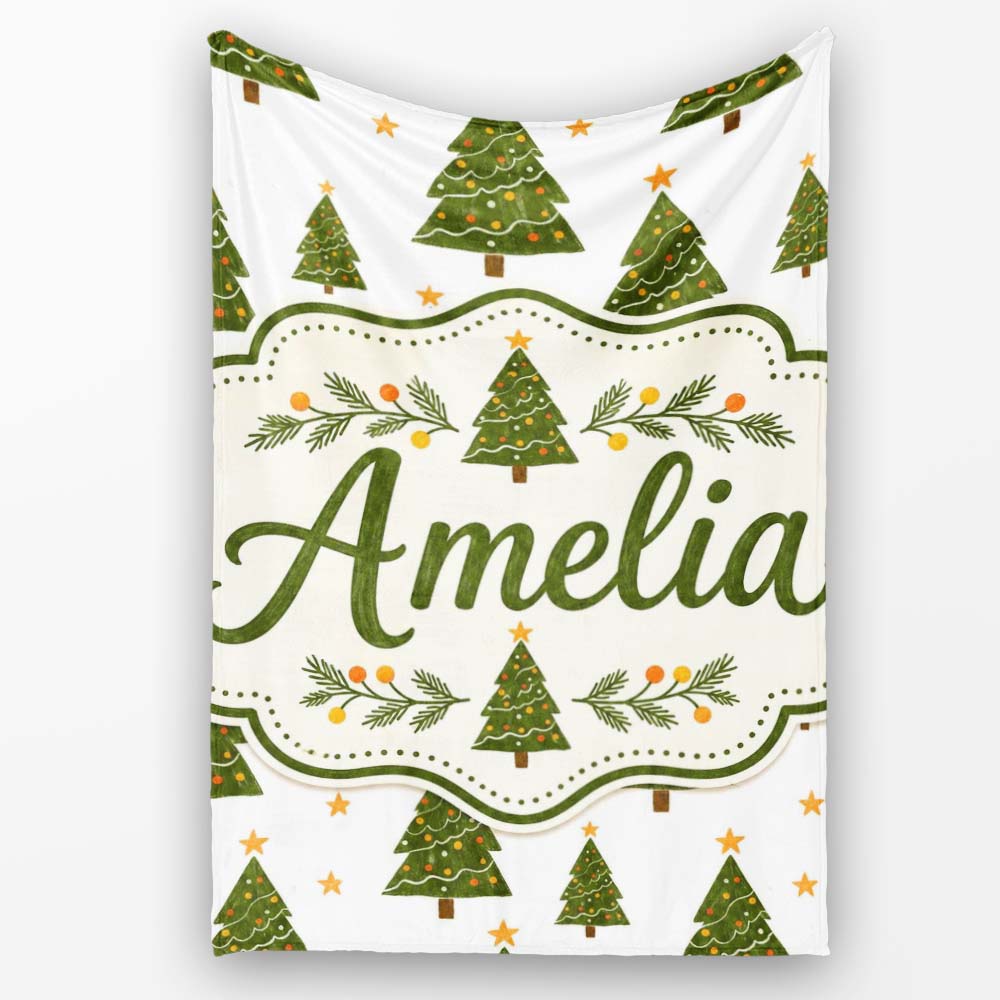 Hand Drawn Christmas Trees with Stars Minimal Seamless Pattern  Personalised Custom Name Super Soft Fleece Blanket Bed Sofa Throw