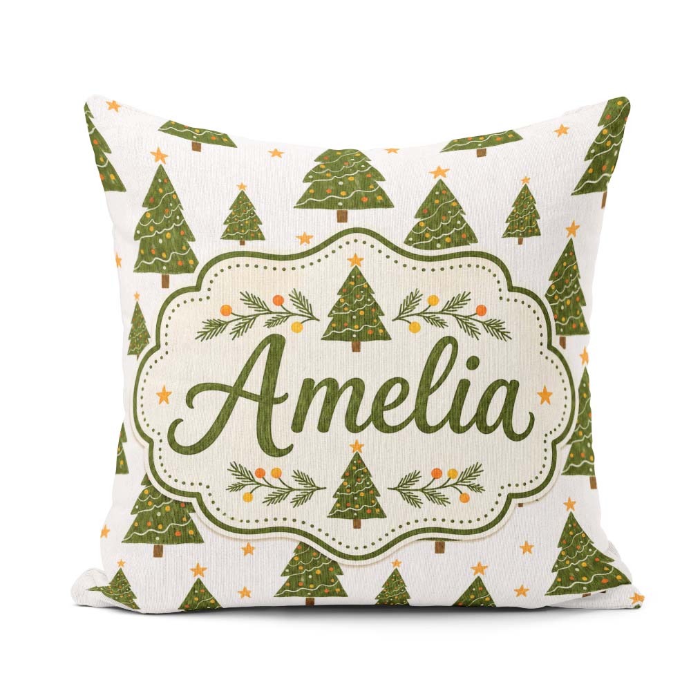 Custom Name Hand Drawn Trees with Stars Minimal Seamless Pattern Square Filled Cushion Throw Pillow Sofa Bed Home Decor Zip Washable UK Made