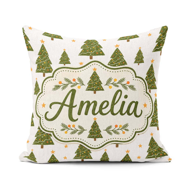 Custom Name Hand Drawn Trees with Stars Minimal Seamless Pattern Square Filled Cushion Throw Pillow Sofa Bed Home Decor Zip Washable UK Made