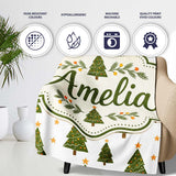 Hand Drawn Christmas Trees with Stars Minimal Seamless Pattern  Personalised Custom Name Super Soft Fleece Blanket Bed Sofa Throw