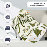 Hand Drawn Christmas Trees with Stars Minimal Seamless Pattern  Personalised Custom Name Super Soft Fleece Blanket Bed Sofa Throw