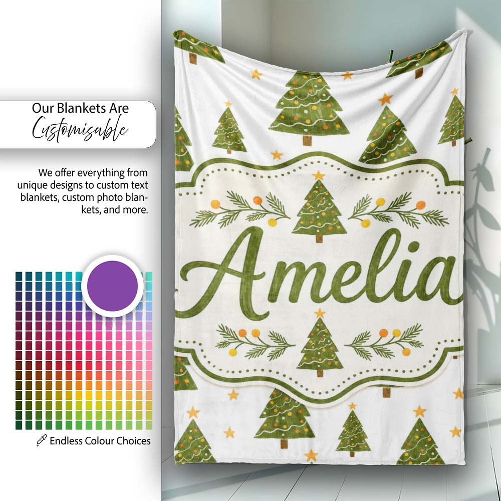 Hand Drawn Christmas Trees with Stars Minimal Seamless Pattern  Personalised Custom Name Super Soft Fleece Blanket Bed Sofa Throw