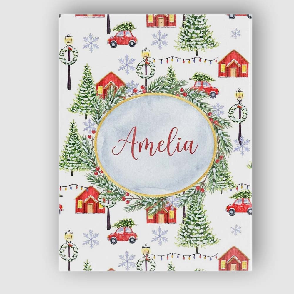 Personalised Name Winter Village with Red Custom  Unique Gift Idea Elegant Feature Canvas Wall Art Print Decor Picture Ready to Hang
