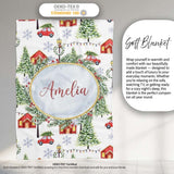 Winter Village with Red Houses Cars and Snowy Trees Seamless Pattern  Personalised Custom Name Super Soft Fleece Blanket Bed Sofa Throw