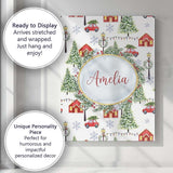 Personalised Name Winter Village with Red Custom  Unique Gift Idea Elegant Feature Canvas Wall Art Print Decor Picture Ready to Hang