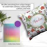 Custom Name Winter with Red Houses Cars and Snowy Trees Seamless Square Filled Cushion Throw Pillow Sofa Bed Home Decor Zip Washable UK Made