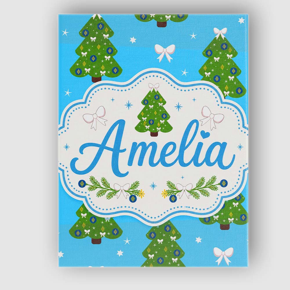 Personalised Name Christmas Trees with Bows Custom  Bespoke Interior Contemporary Canvas Wall Art Print Decor Picture Ready to Hang
