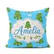 Custom Name Trees with Bows and Stars on Blue Background Festive Square Filled Cushion Throw Pillow Sofa Bed Home Decor Zip Washable UK Made