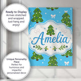 Personalised Name Christmas Trees with Bows Custom  Bespoke Interior Contemporary Canvas Wall Art Print Decor Picture Ready to Hang