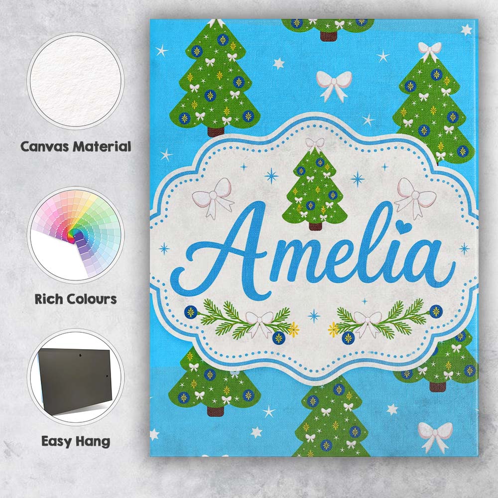 Personalised Name Christmas Trees with Bows Custom  Bespoke Interior Contemporary Canvas Wall Art Print Decor Picture Ready to Hang