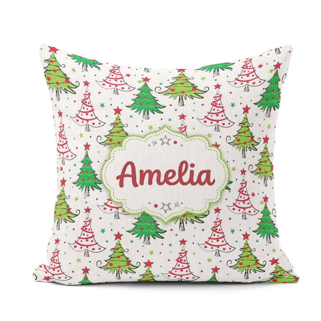 Custom Name Hand Drawn Trees with Stars Dots and Swirls Seamless Square Filled Cushion Throw Pillow Sofa Bed Home Decor Zip Washable UK Made