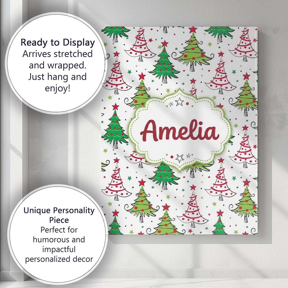 Personalised Name Hand Drawn Christmas Custom  Modern Room Accent Elegant Feature Canvas Wall Art Print Decor Picture Ready to Hang