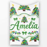 Colorful Christmas Tree with Bright Baubles and Star Top Seamless  Personalised Custom Name Super Soft Fleece Blanket Bed Sofa Throw