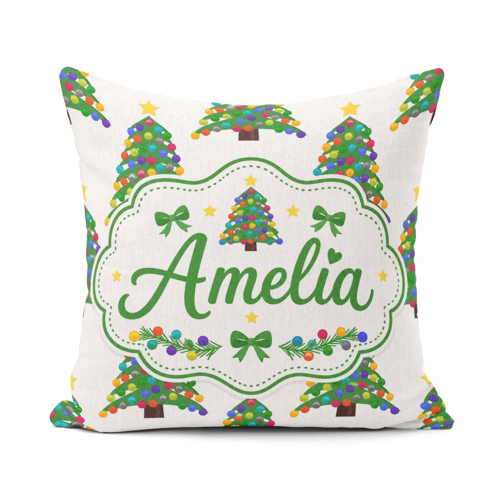 Custom Name Colorful Christmas Tree with Bright Baubles and Star Square Filled Cushion Throw Pillow Sofa Bed Home Decor Zip Washable UK Made
