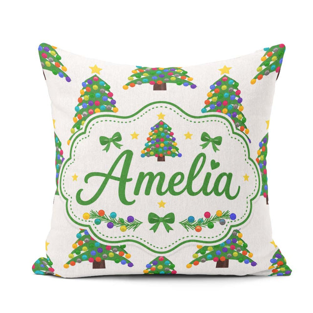 Custom Name Colorful Christmas Tree with Bright Baubles and Star Square Filled Cushion Throw Pillow Sofa Bed Home Decor Zip Washable UK Made