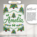 Colorful Christmas Tree with Bright Baubles and Star Top Seamless  Personalised Custom Name Super Soft Fleece Blanket Bed Sofa Throw