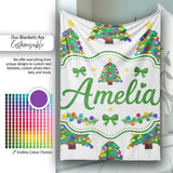 Colorful Christmas Tree with Bright Baubles and Star Top Seamless  Personalised Custom Name Super Soft Fleece Blanket Bed Sofa Throw
