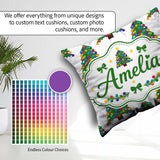 Custom Name Colorful Christmas Tree with Bright Baubles and Star Square Filled Cushion Throw Pillow Sofa Bed Home Decor Zip Washable UK Made