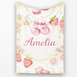 Strawberry Cherry Daisy White Yellow Outline Cute Coquette Floral  Personalised Custom Name Super Soft Fleece Blanket Bed Sofa Throw