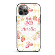 Strawberry Cherry Daisy White Yellow Outline Cute Custom Name Protective Phone Case Mobile Cover Durable Everyday Smartphone Shock Resistant