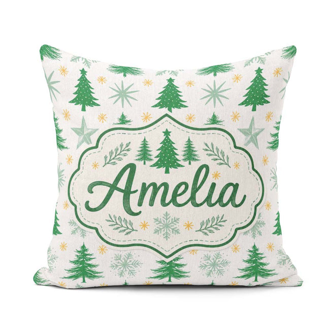 Custom Name Minimal Christmas Trees with Snowflakes and Seamless Square Filled Cushion Throw Pillow Sofa Bed Home Decor Zip Washable UK Made