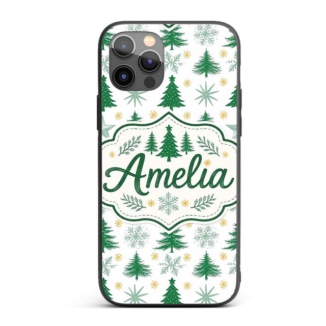 Minimal Christmas Trees with Decorative Design Custom Name Protective Phone Case Mobile Cover Durable Everyday Smartphone Shock Resistant