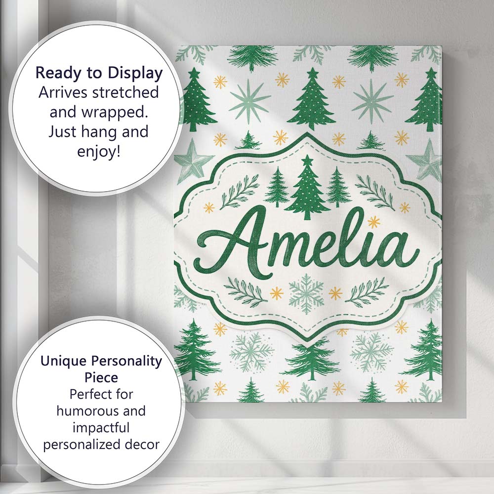 Personalised Name Minimal Christmas Trees Custom  Unique Gift Idea Elegant Feature Canvas Wall Art Print Decor Picture Ready to Hang