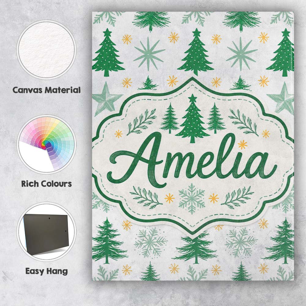Personalised Name Minimal Christmas Trees Custom  Unique Gift Idea Elegant Feature Canvas Wall Art Print Decor Picture Ready to Hang