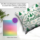 Custom Name Minimal Christmas Trees with Snowflakes and Seamless Square Filled Cushion Throw Pillow Sofa Bed Home Decor Zip Washable UK Made