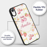 Strawberry Cherry Daisy White Yellow Outline Cute Custom Name Protective Phone Case Mobile Cover Durable Everyday Smartphone Shock Resistant