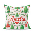Custom Name Modern Christmas Trees in Red and Green Winter Scene Square Filled Cushion Throw Pillow Sofa Bed Home Decor Zip Washable UK Made