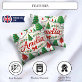 Custom Name Modern Christmas Trees in Red and Green Winter Scene Square Filled Cushion Throw Pillow Sofa Bed Home Decor Zip Washable UK Made