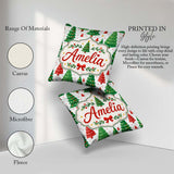 Custom Name Modern Christmas Trees in Red and Green Winter Scene Square Filled Cushion Throw Pillow Sofa Bed Home Decor Zip Washable UK Made