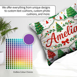 Custom Name Modern Christmas Trees in Red and Green Winter Scene Square Filled Cushion Throw Pillow Sofa Bed Home Decor Zip Washable UK Made