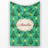 Festive Christmas Trees with Yellow Stars on Green Background Lovely  Personalised Custom Name Super Soft Fleece Blanket Bed Sofa Throw
